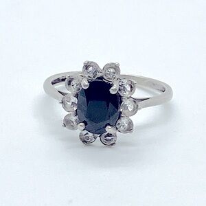 Vtg Ben Moss Sterling Blue & White Sapphire 925 Silver Flower Ring | Sz 6.25